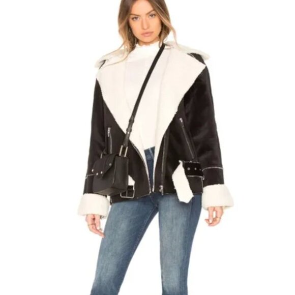 BLANK NYC Down and Out Black Velvet Shearling Oversized Zip Jacket Size S - Picture 2 of 11